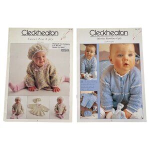 2 Cleckheaton Yarn baby Knitting Pattern Pamphlets Sweaters Hats Dress 1-6 & 0-9